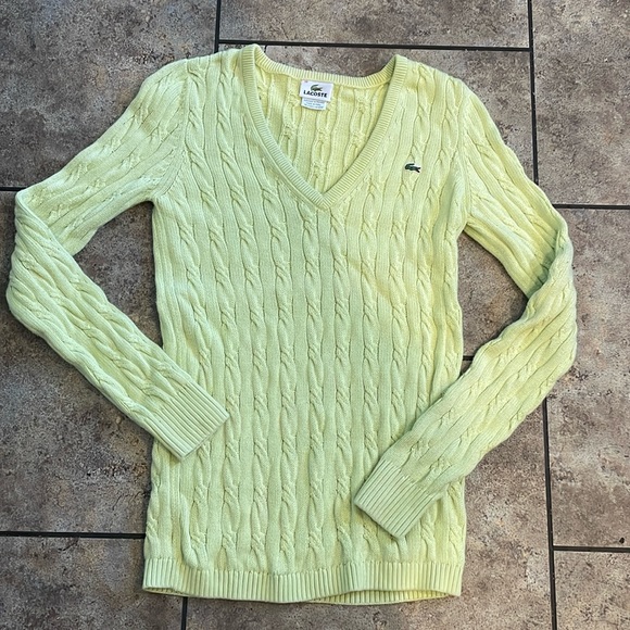 Lacoste 🐊 Lime Green Cable Knit V-Neck Pullover Size 38 - Picture 1 of 11